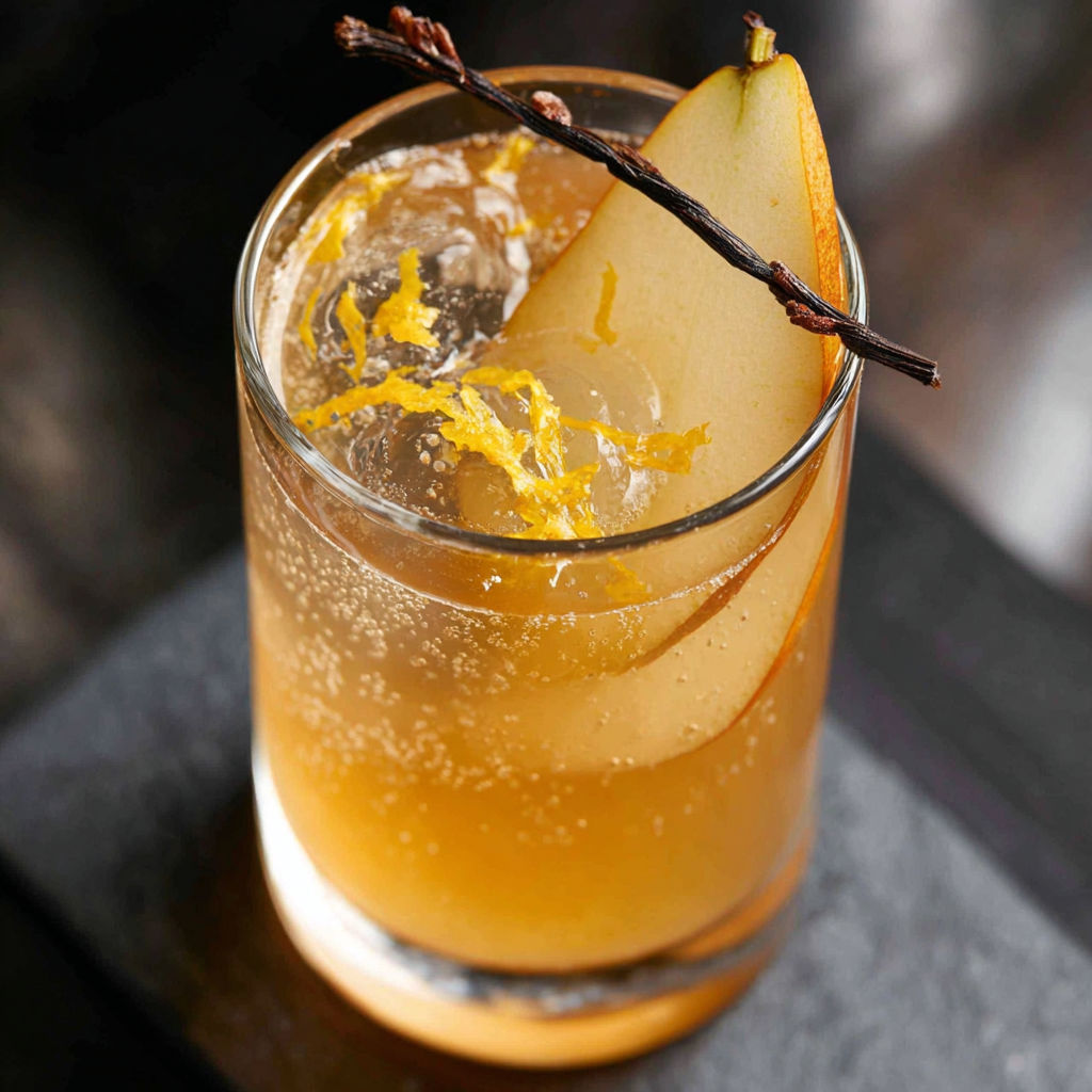 A glass of apple cider with a slice of apple on top.