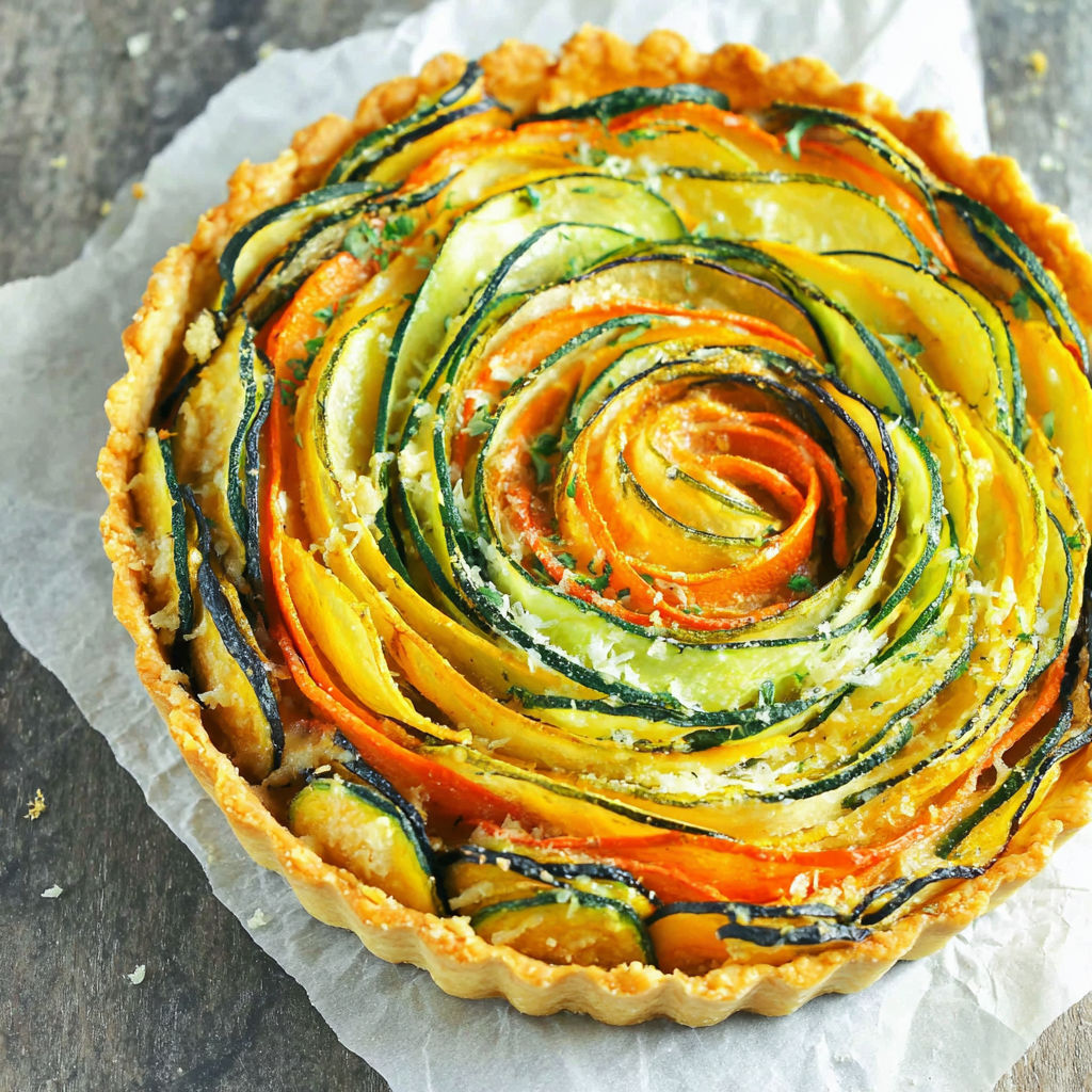 A pie with a yellow and green filling.