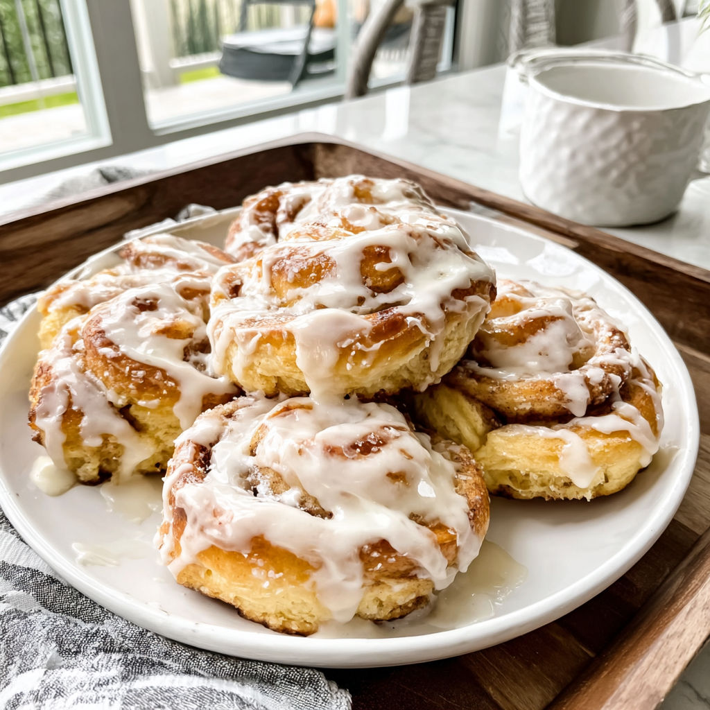 A plate of doughnuts with icing.
