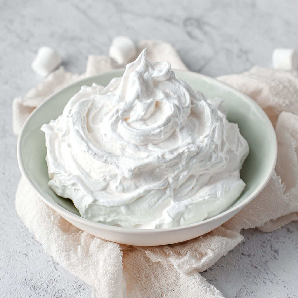 A bowl of whipped cream on a table.