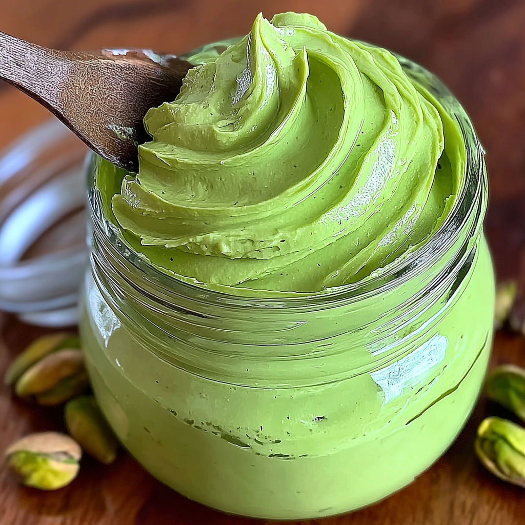 A jar of green cream with a spoon in it.