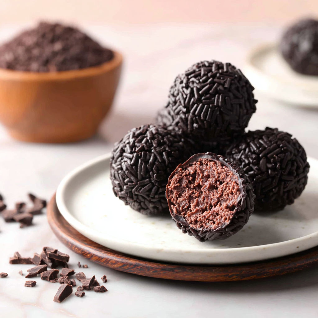 A plate of chocolate covered raisins.