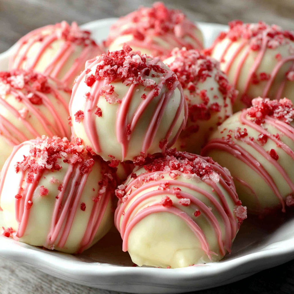 A plate of white and red balls.