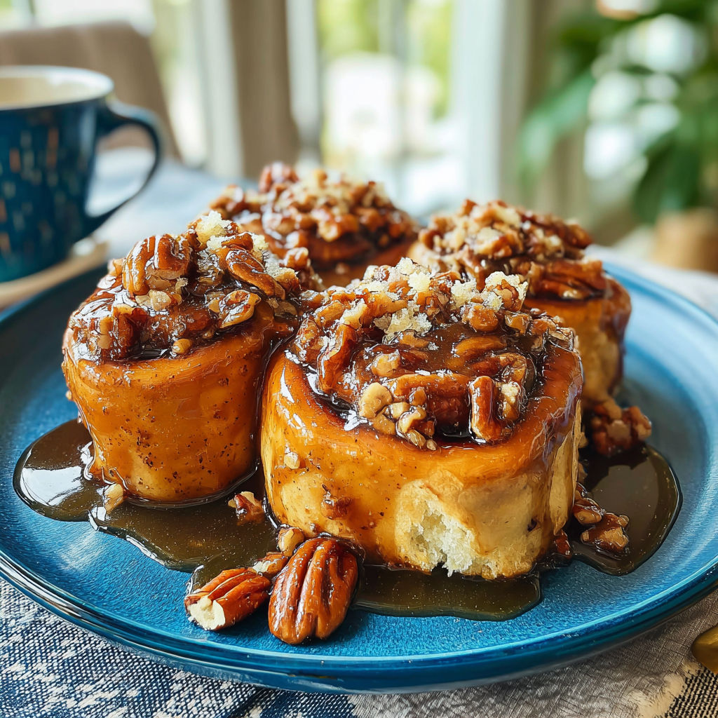A plate of three donuts with walnuts on top.