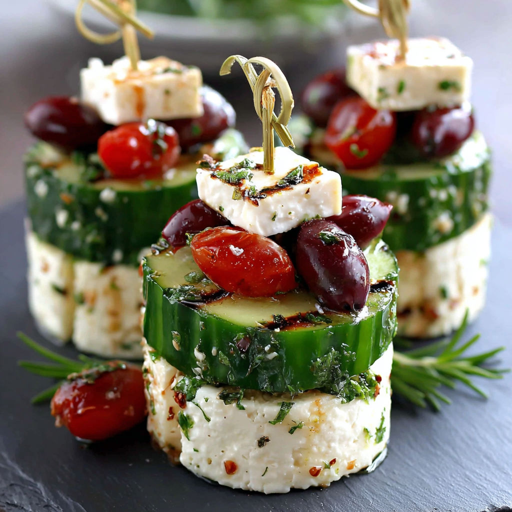 A stack of vegetable cakes with toothpicks in them.