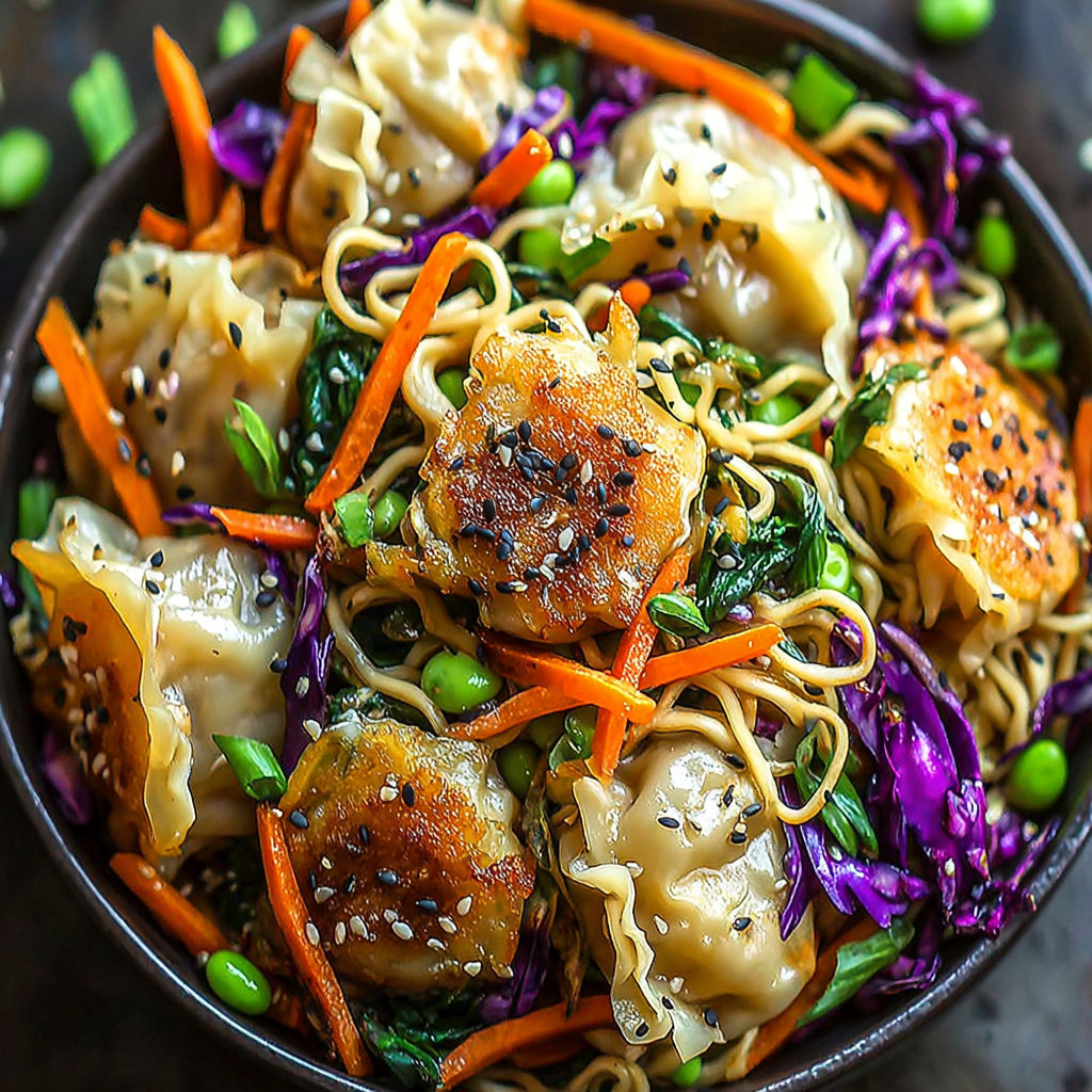 A bowl of food with noodles, vegetables, and meat.