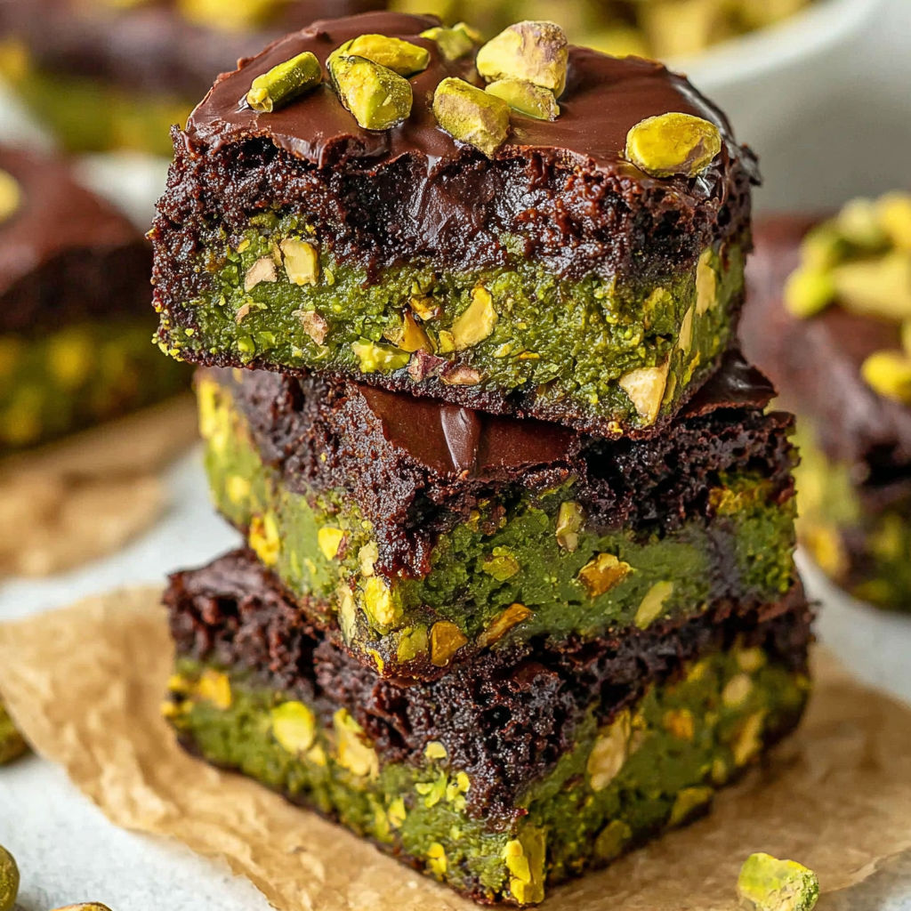 A stack of chocolate and peanut butter squares.