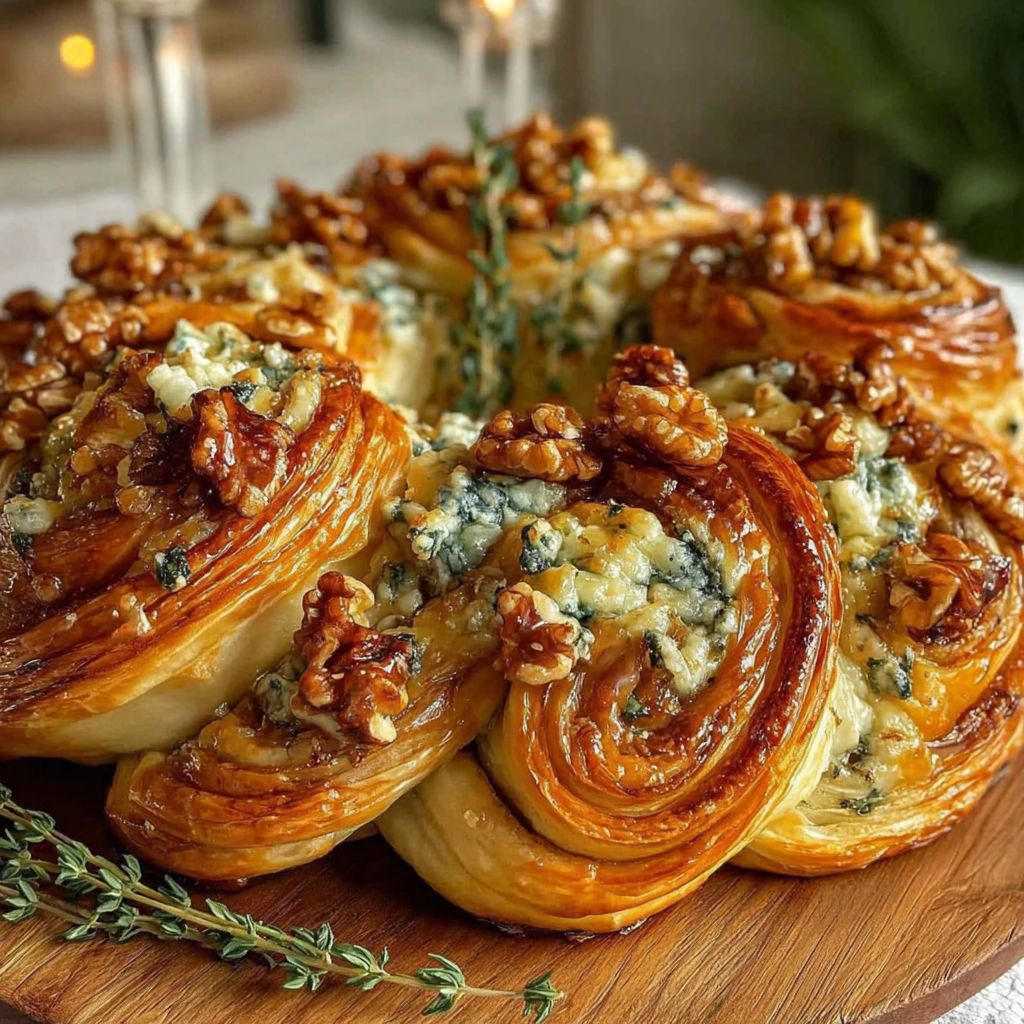 A plate of food with a blueberry and walnut filling.