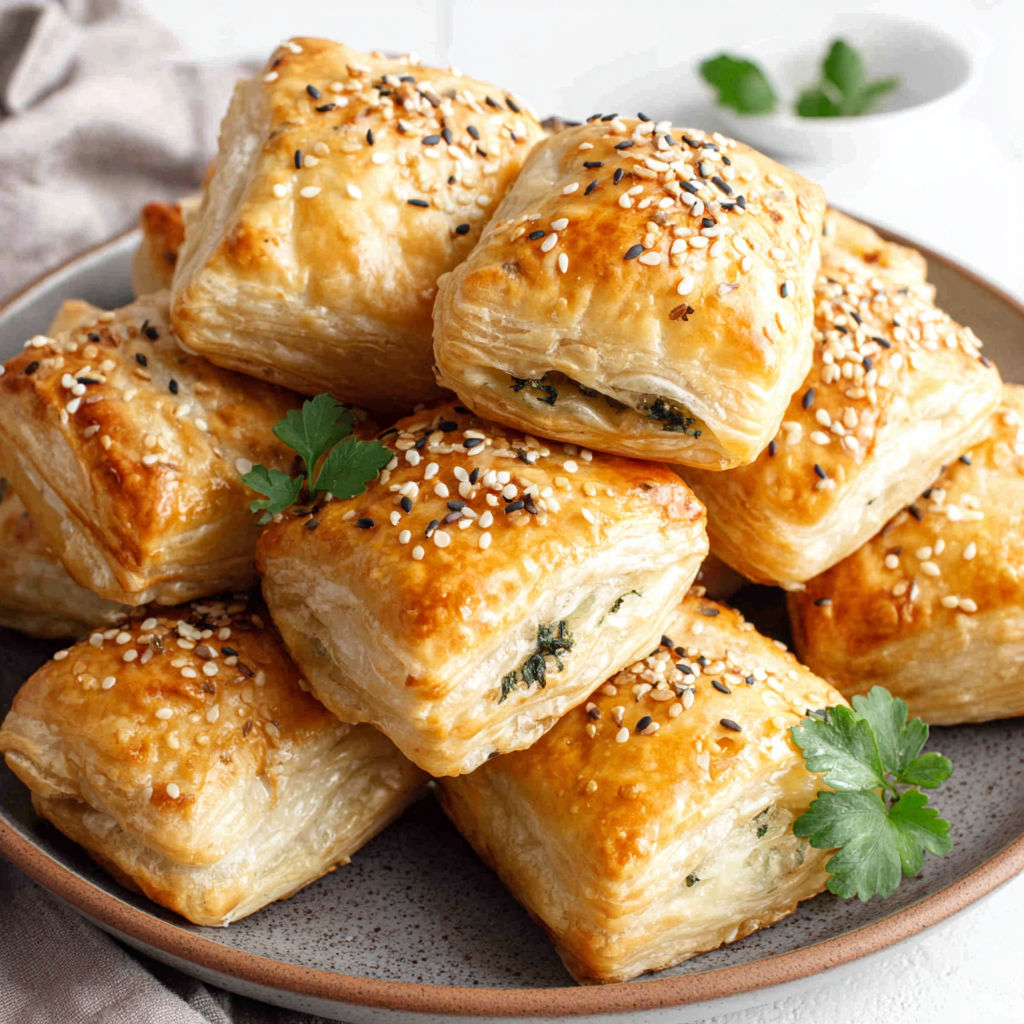 A plate of food with a green herb on top.