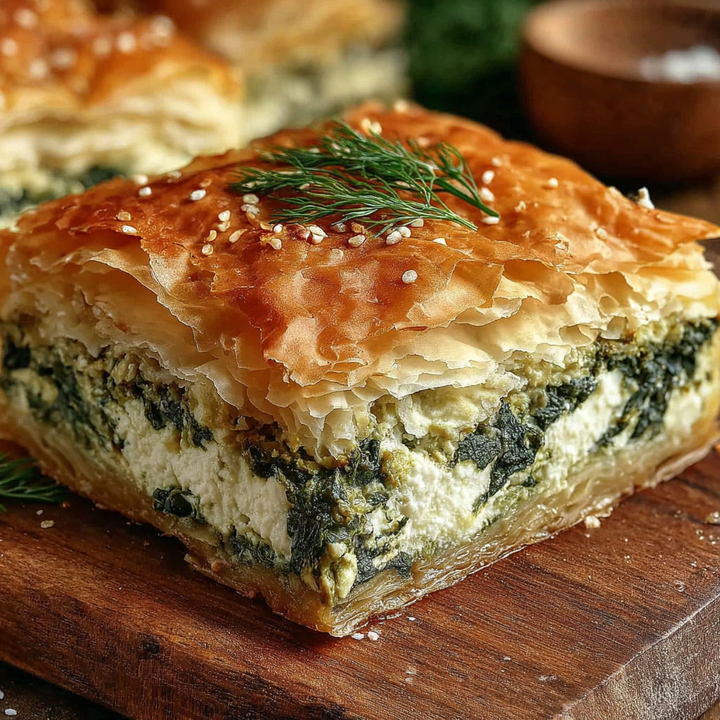A close up of a pastry with green herbs on top.