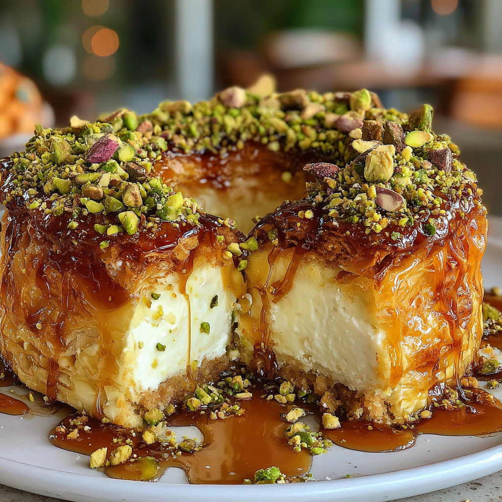 A cake with a caramel sauce and nuts on top.