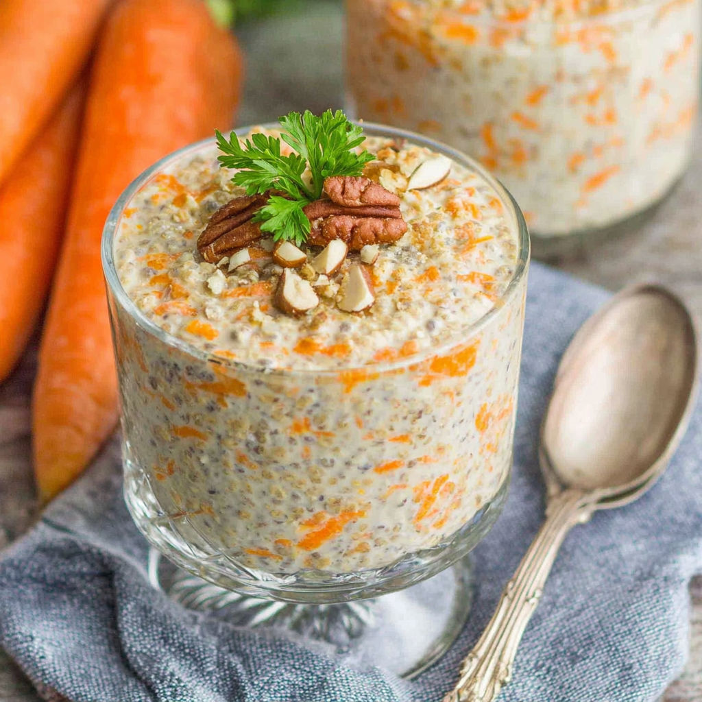 A glass of food with a spoon in it.