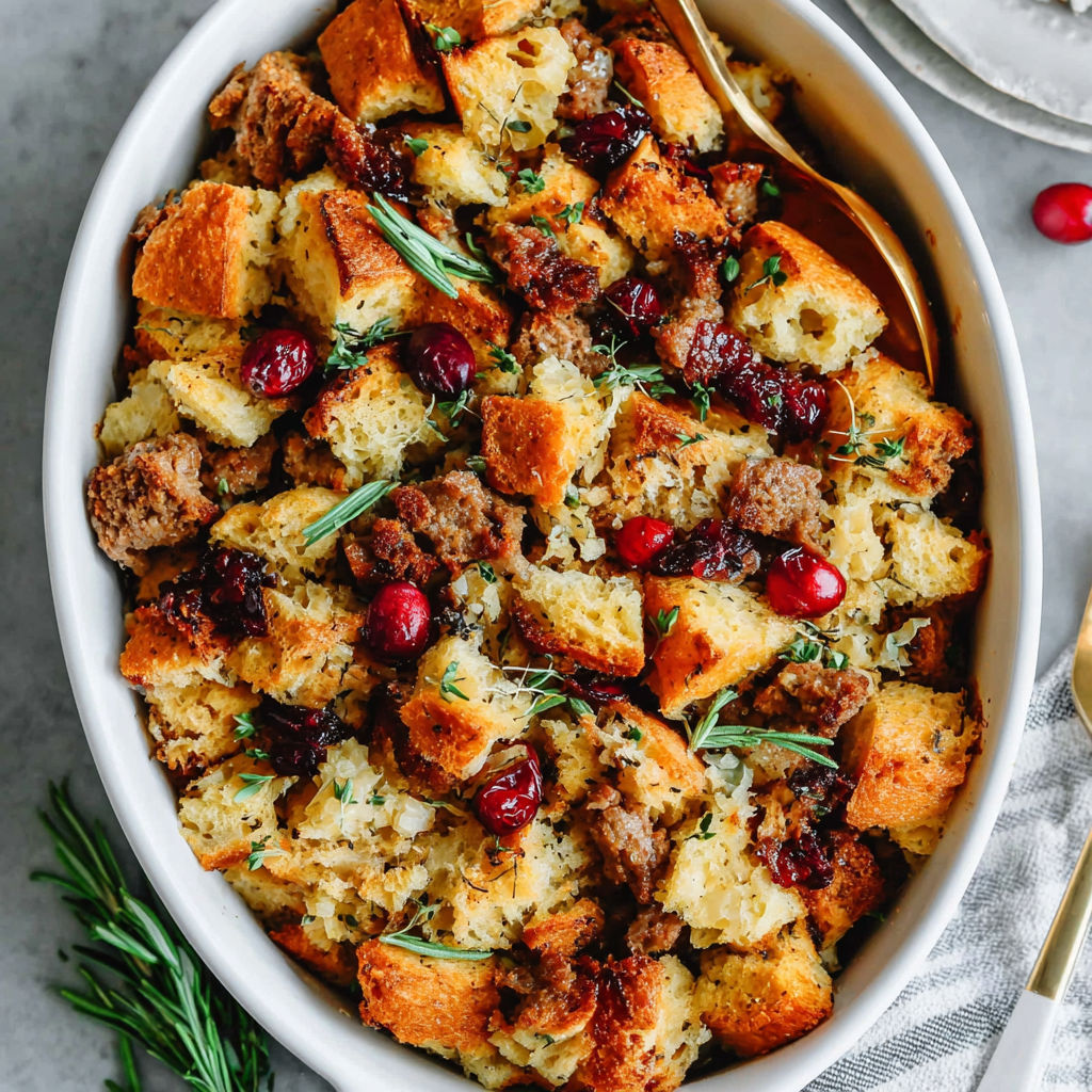A white bowl filled with bread and cranberries.