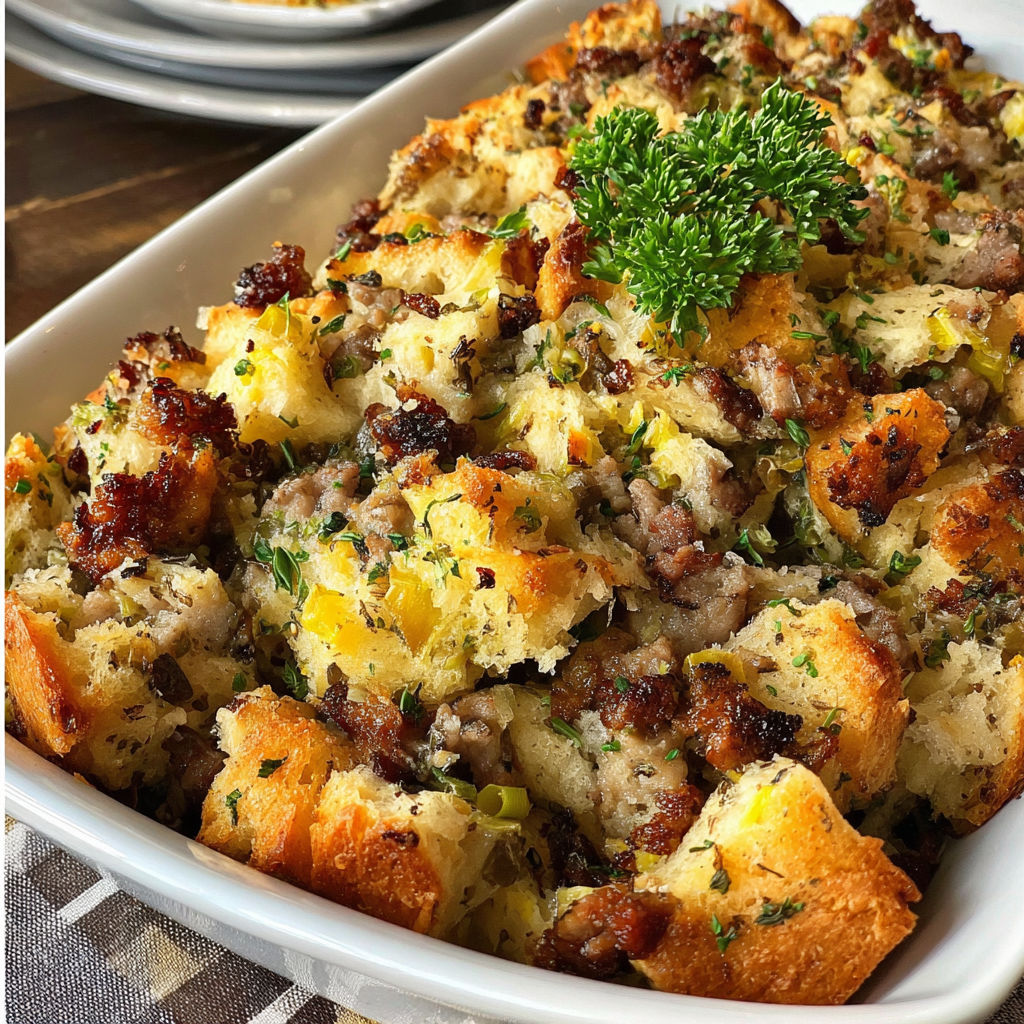 A white bowl filled with a delicious looking casserole.