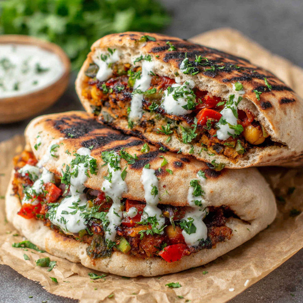 A sandwich with meat and vegetables on a bun.