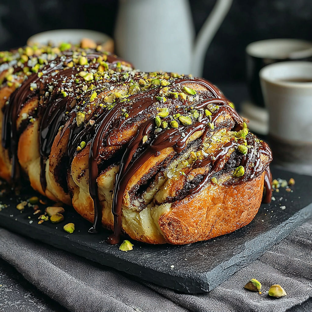 A chocolate covered pastry with almonds.