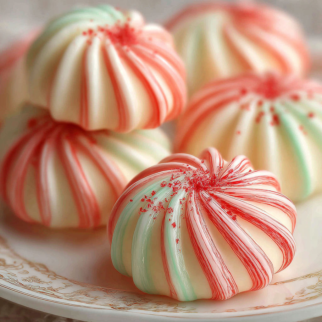 A plate of candy with a green and red striped pattern.