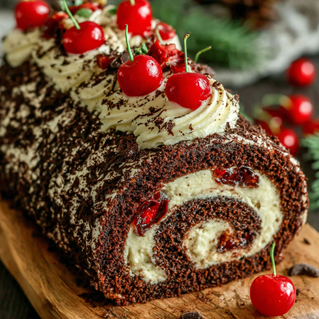 A chocolate cake with cherries on top.