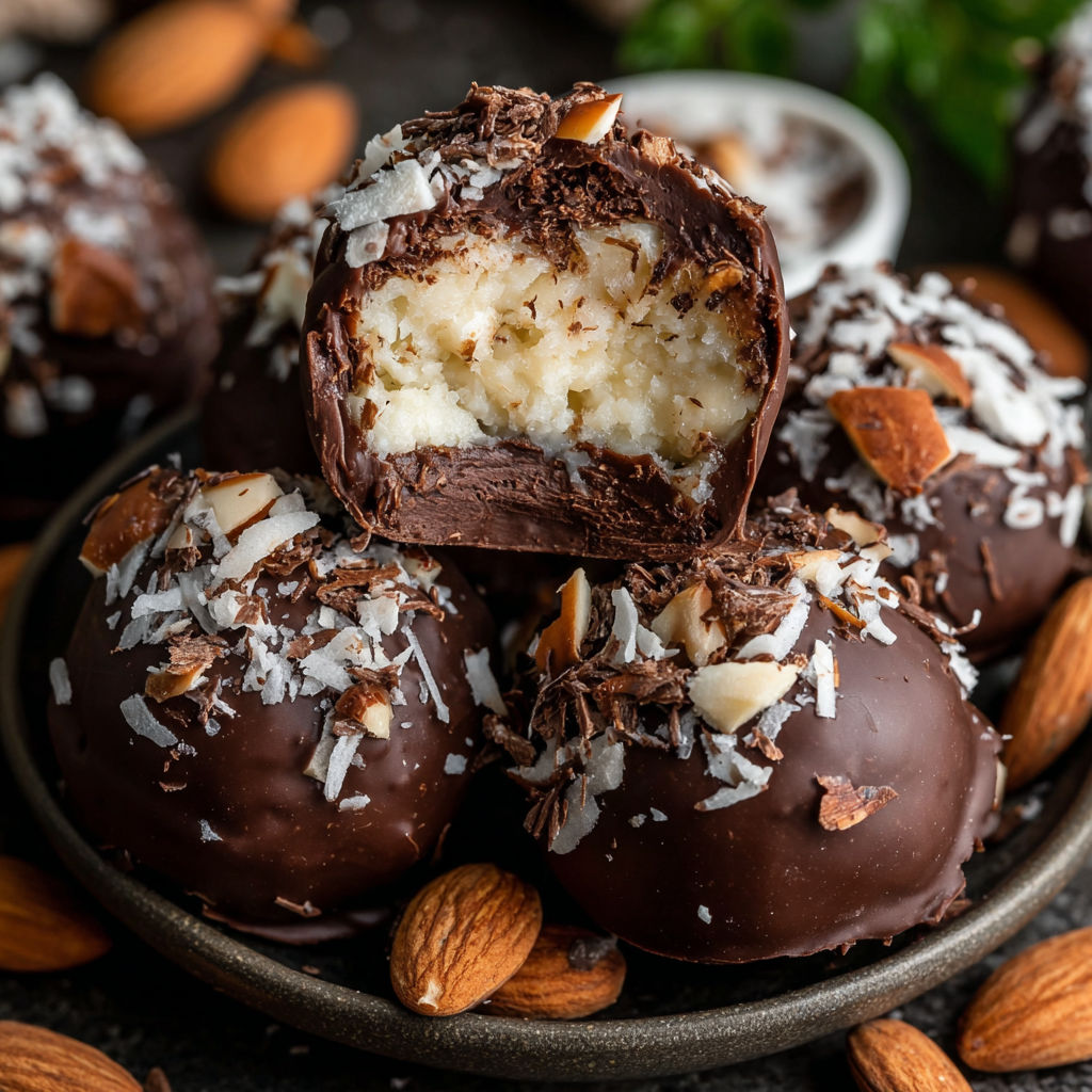 A plate of chocolate covered almonds.