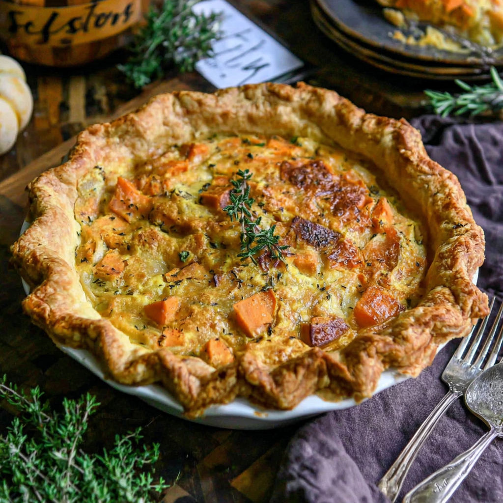 A pie with a recipe on the side.