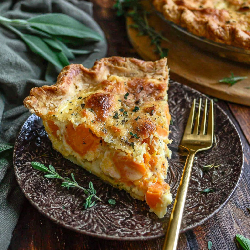 A slice of pie with a fork on a plate.