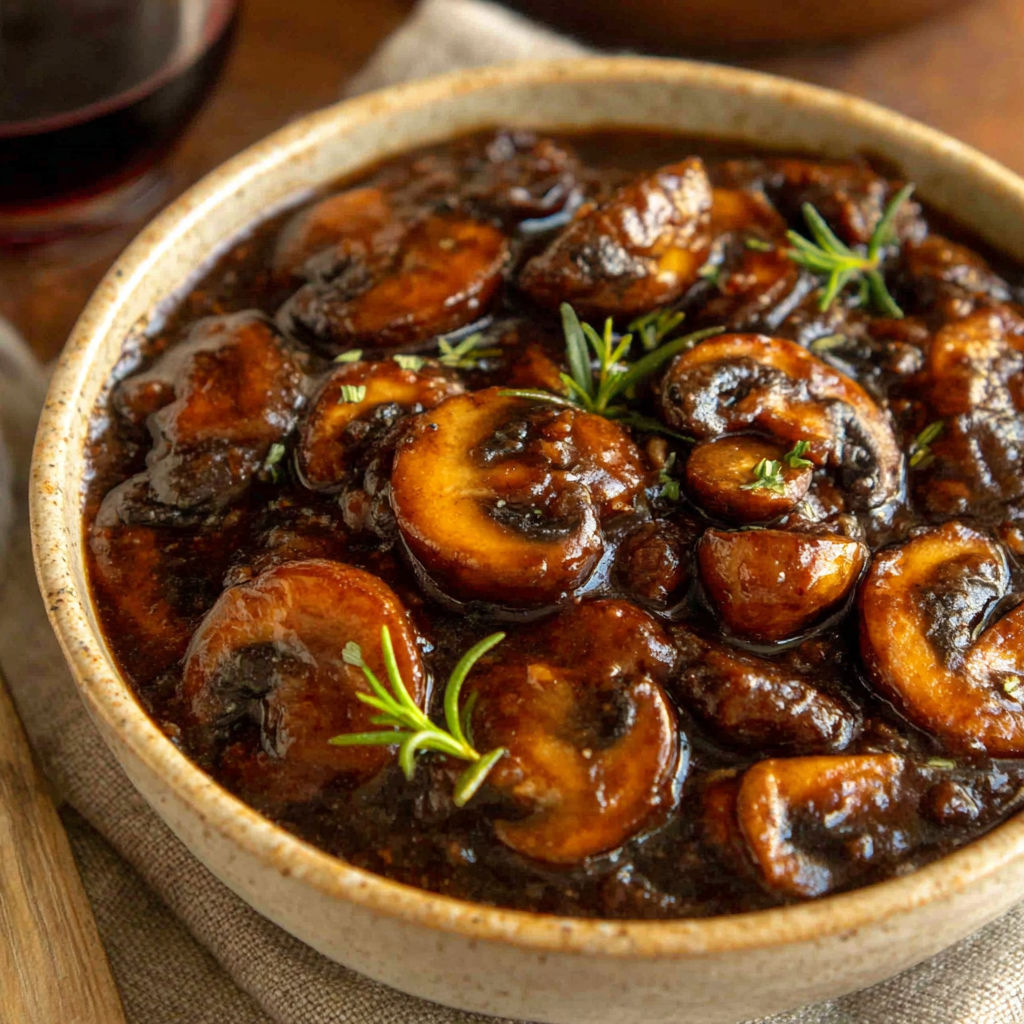 A bowl of mushrooms and other vegetables.