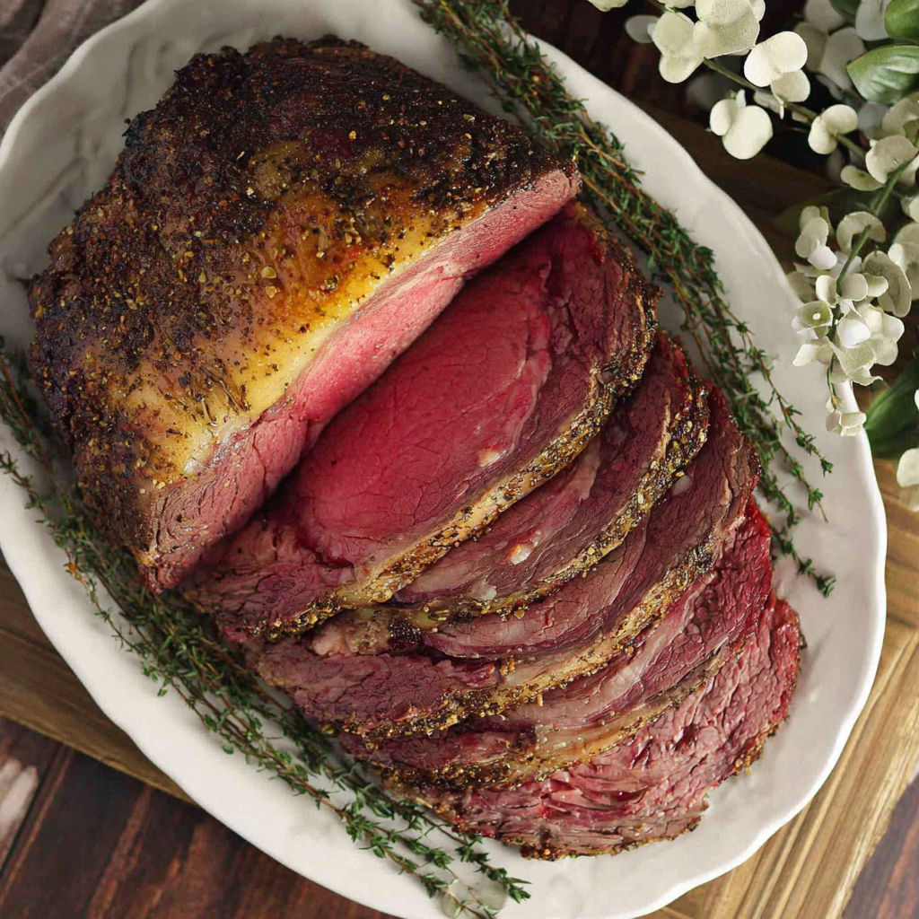 A large roast beef is on a plate.