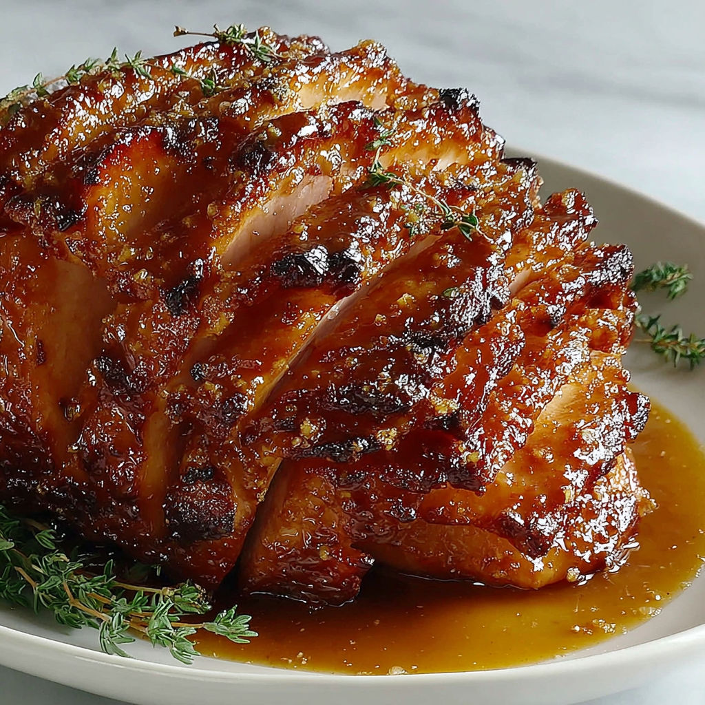 A pork roast with a glaze of brown sugar and spices.