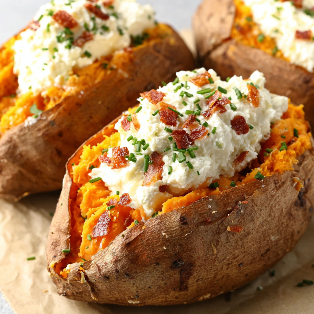 A close up of a baked potato with cheese and bacon on top.