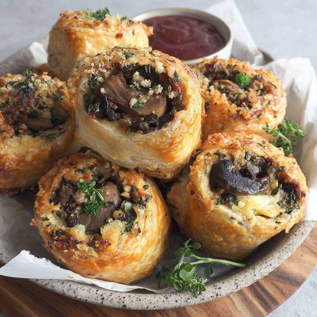 A plate of mushroom and cheese filled pastries.