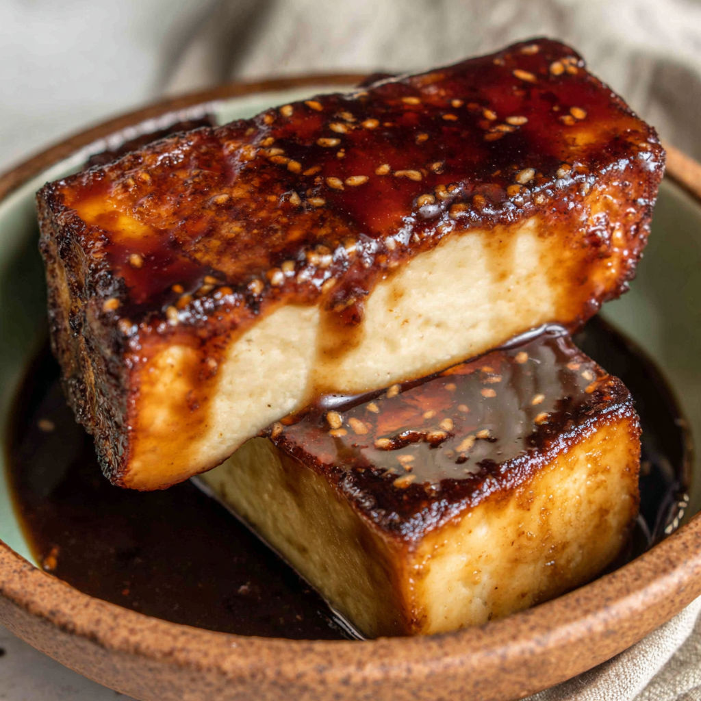 A bowl of food with a brown sauce.