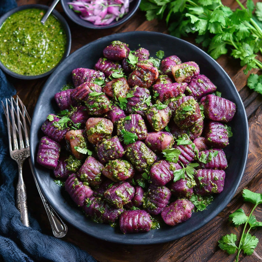 A plate of food with a fork and knife on the side.