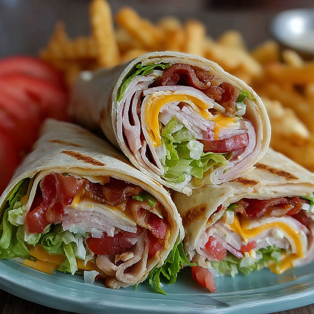 A sandwich with lettuce, tomato, and bacon.