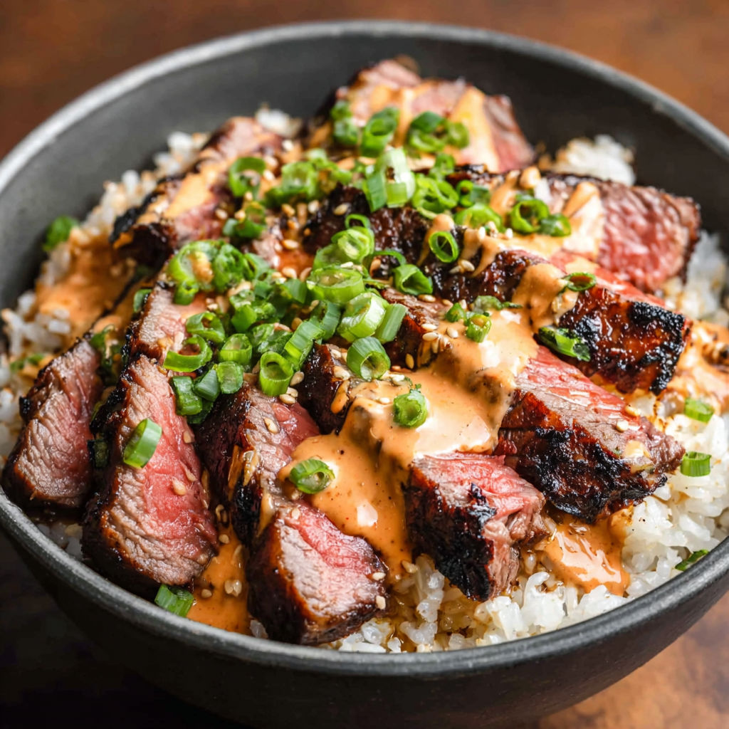 A bowl of rice with meat and sauce.