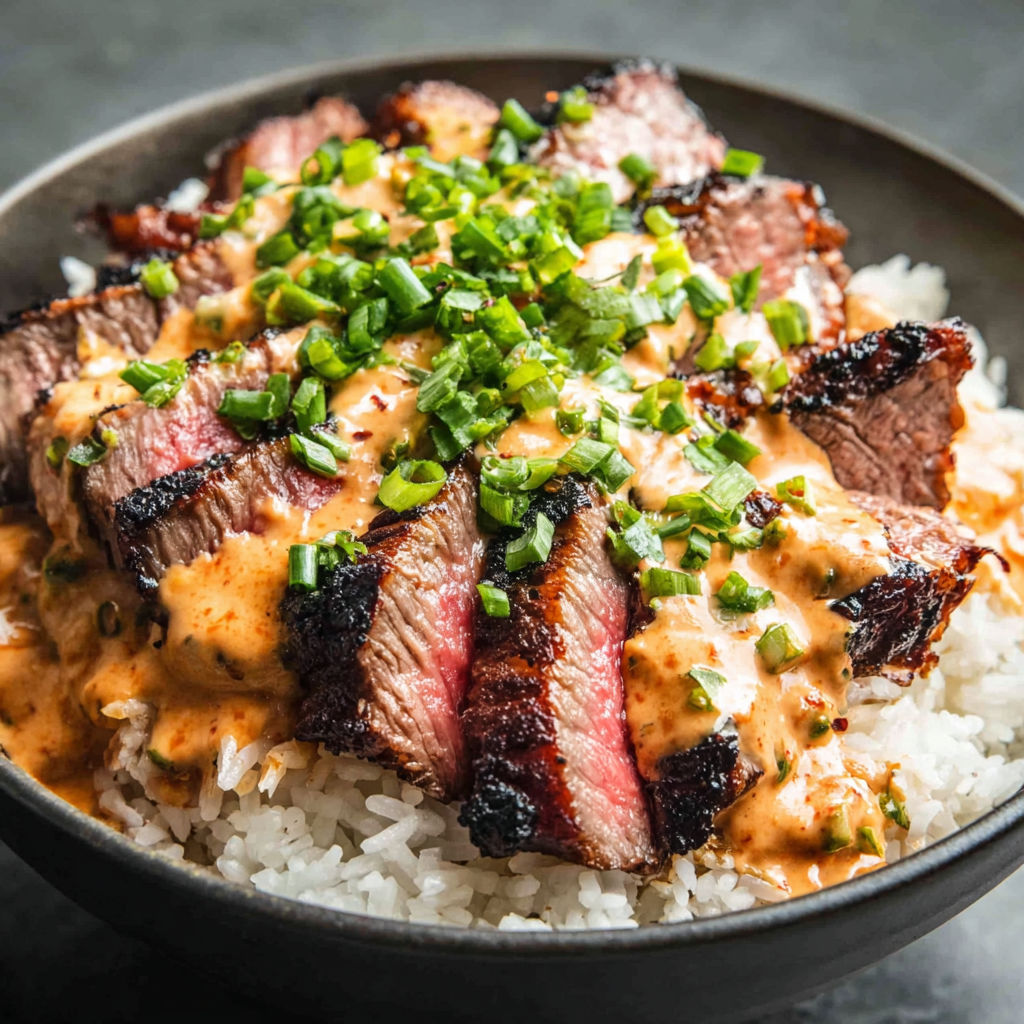 A bowl of rice with meat and sauce.
