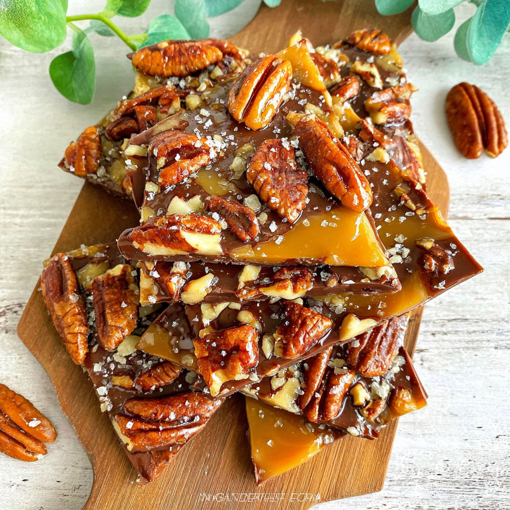 A wooden cutting board with a slice of pecan pie.