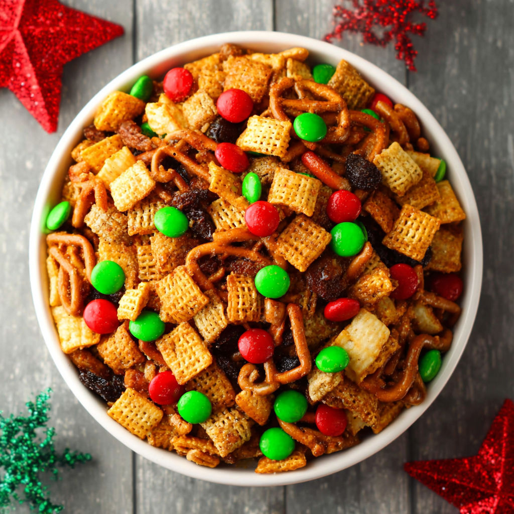 A bowl of cereal with a green, red and white star.