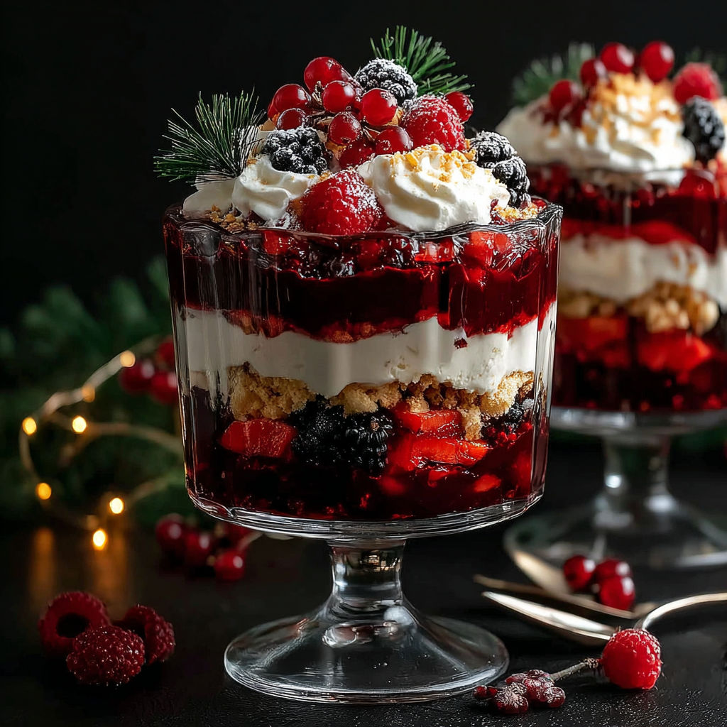 A glass of dessert with berries and whipped cream.