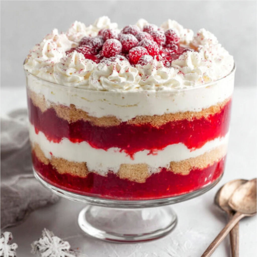 A dessert recipe with white frosting and red raspberries.