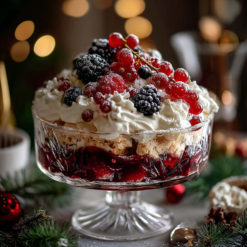 A dessert recipe with berries and cream.
