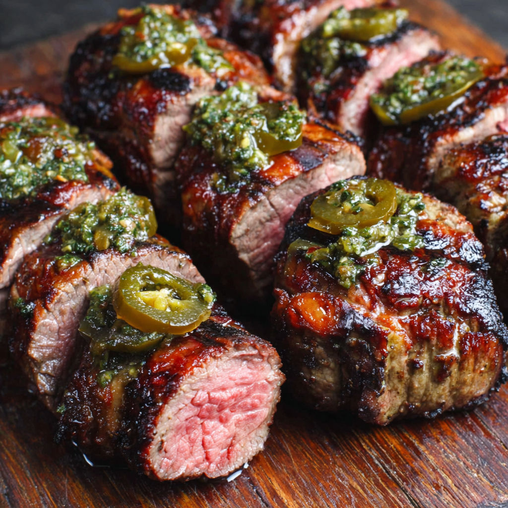 Steak with jalapenos and green peppers.