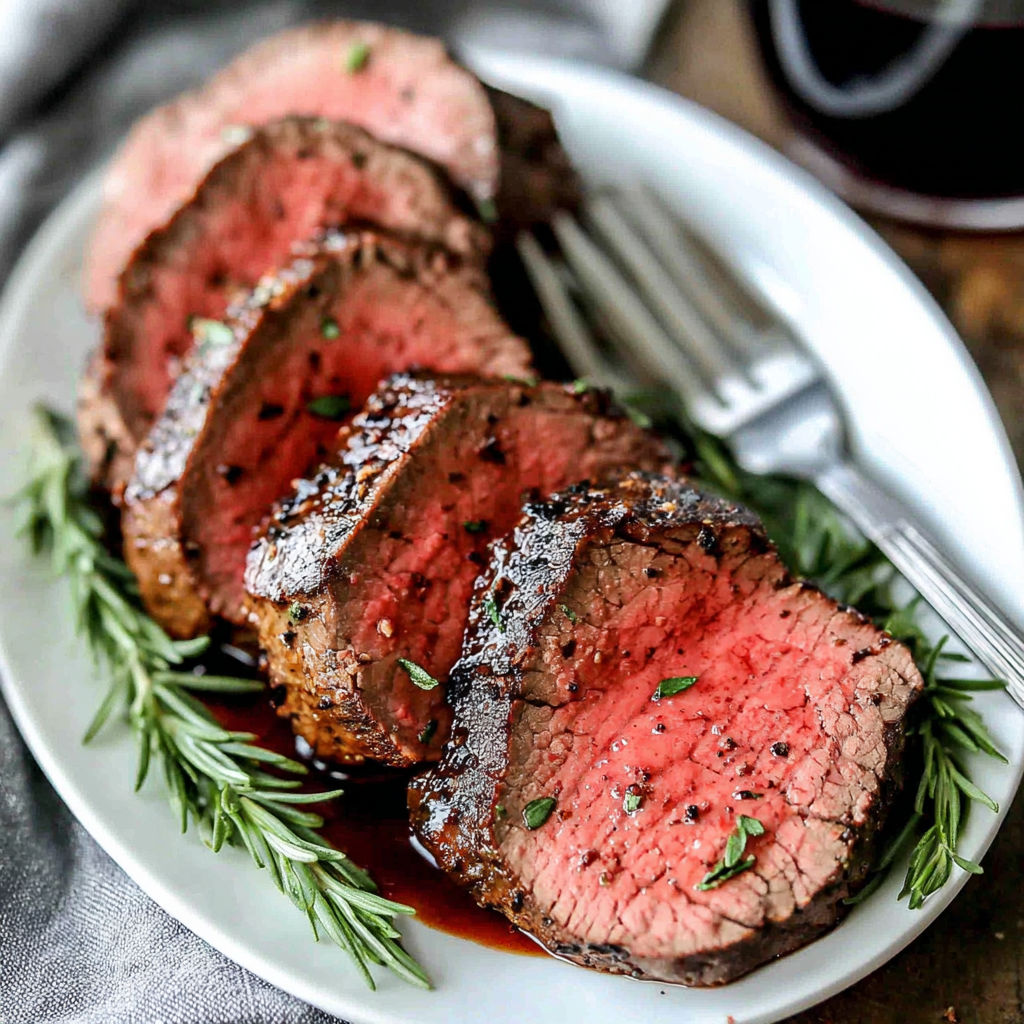 A plate of steak with a fork and knife on it.