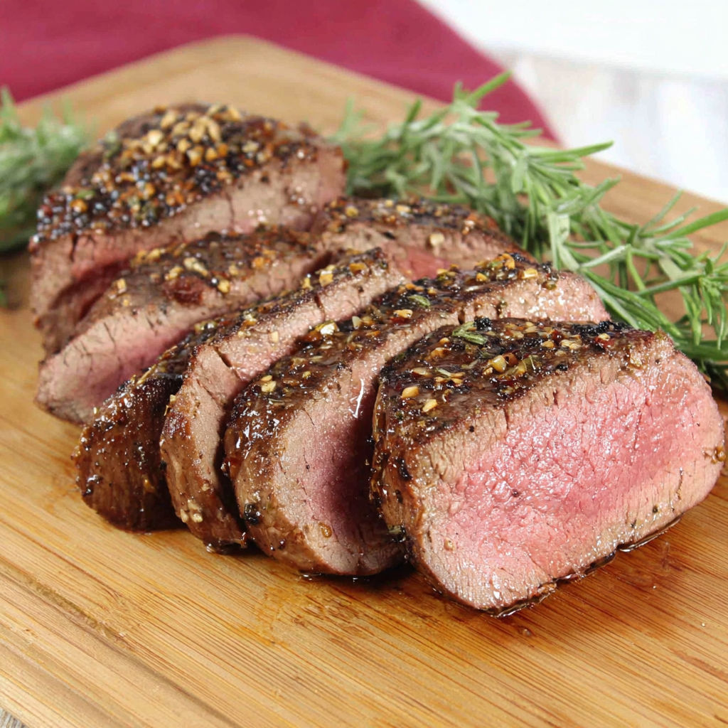 A recipe for steak with pepper and herbs.
