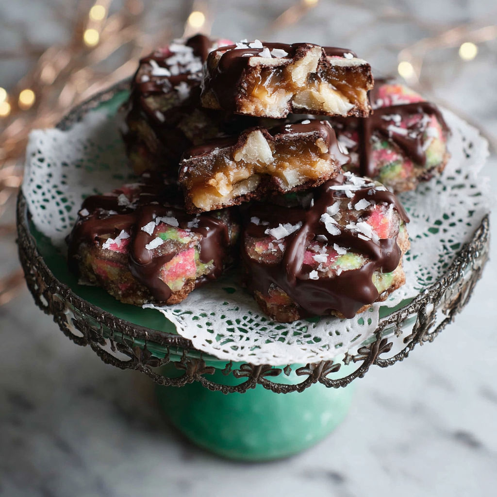 A plate of chocolate covered desserts.