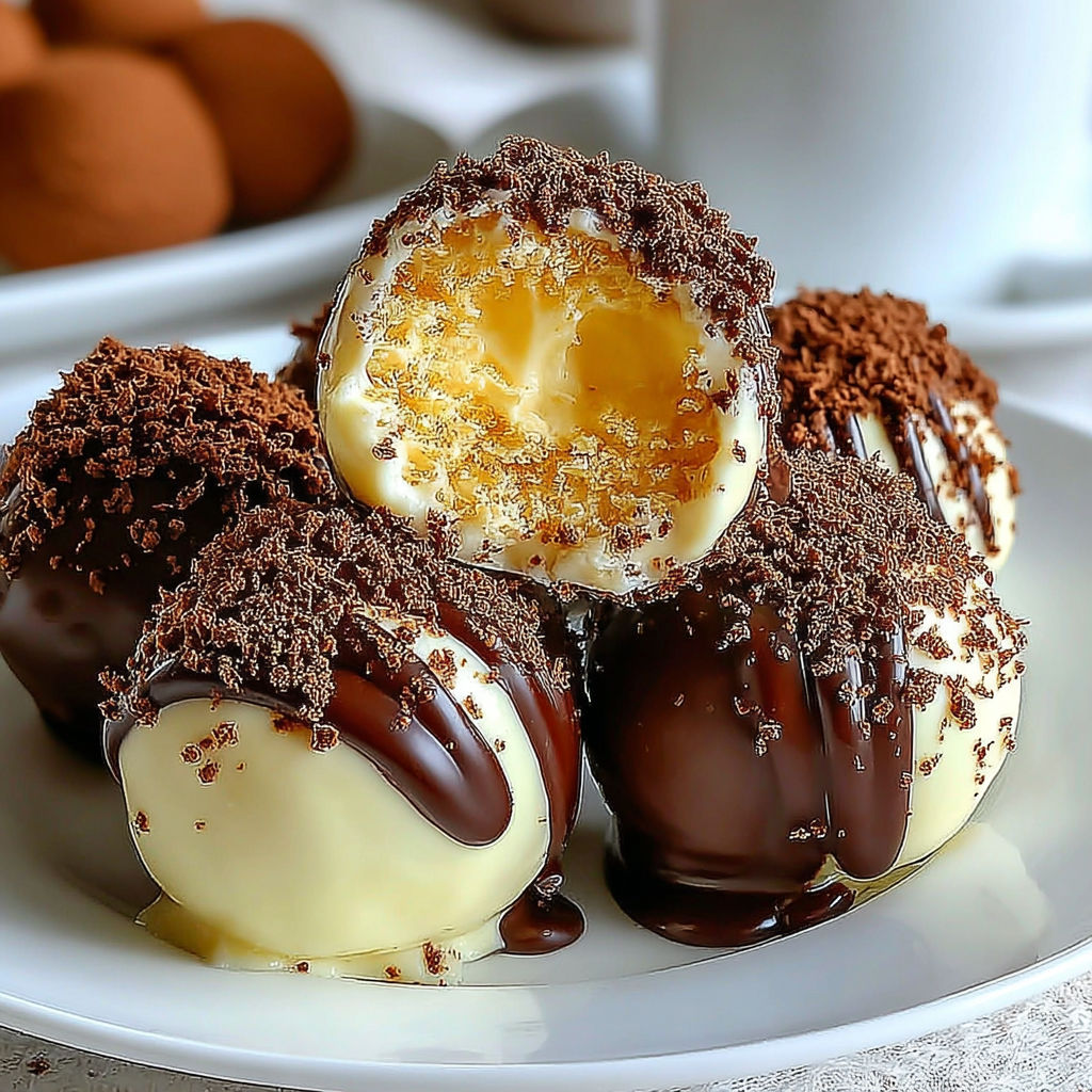 A plate of chocolate covered eggs.