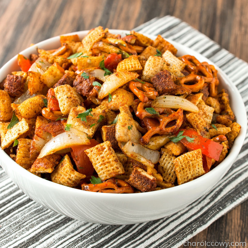 A bowl of food with a recipe on the side.