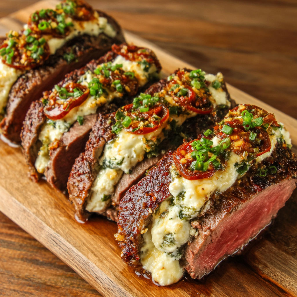 A recipe for a steak with cheese and tomatoes.