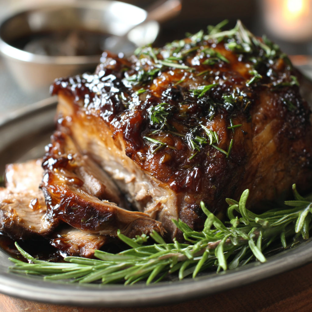 A roast beef dinner with a side of herbs.