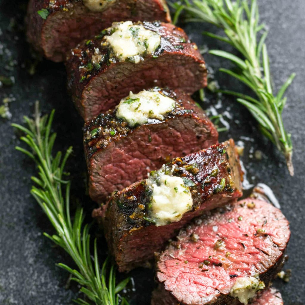 A close up of a steak with cheese on top.