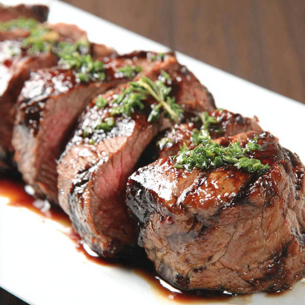 A plate of meat with a sauce on it.